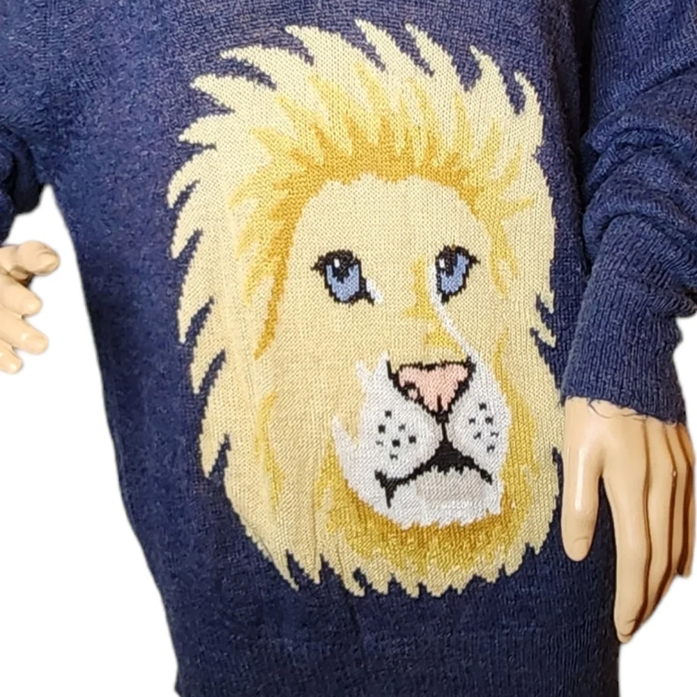 Wildfox‎ oversized wool-blend blue lion lightweight knit sweater XS